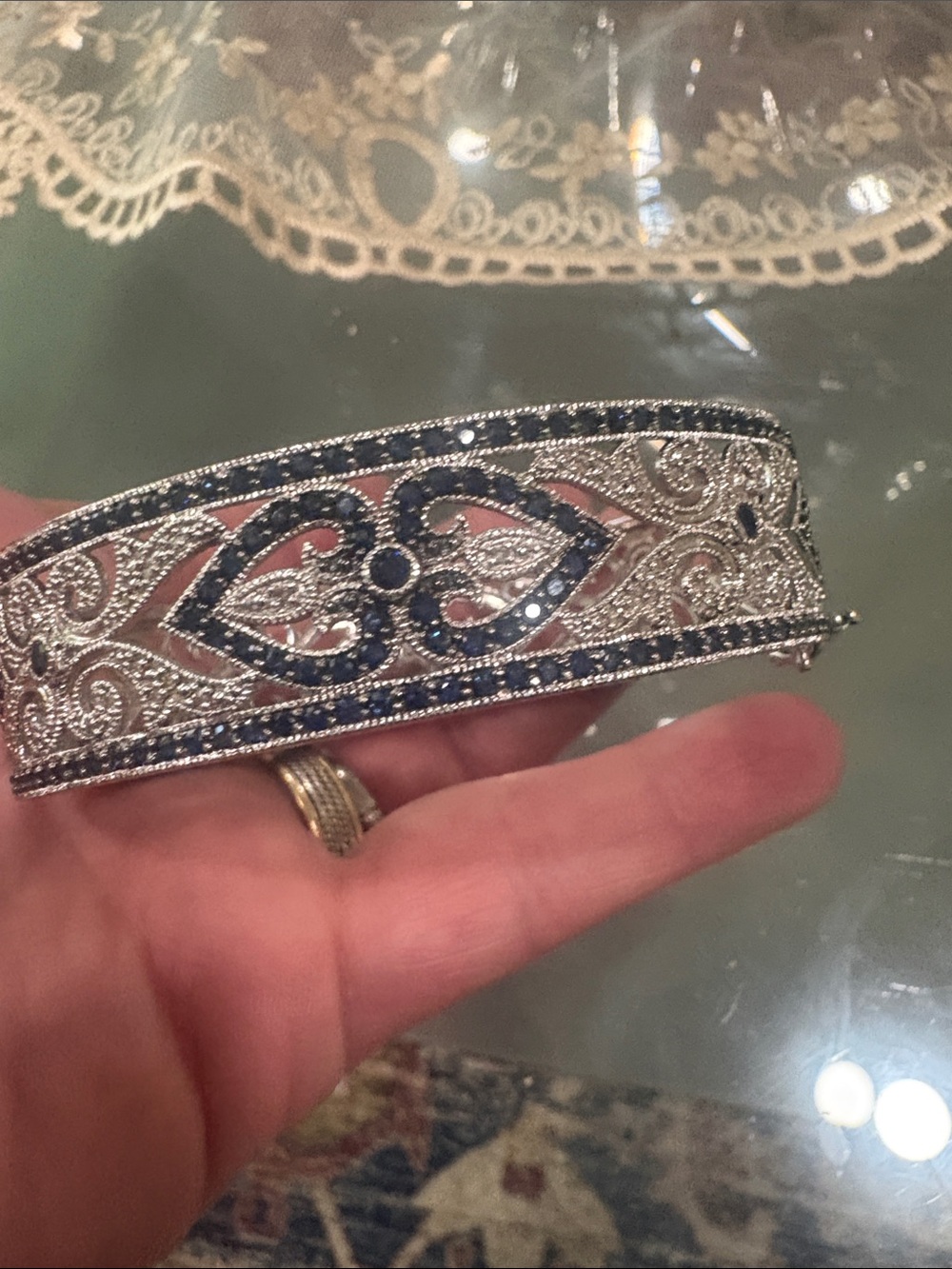 Sapphire Diamond  Bangle Sterling Silver new